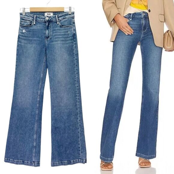 PAIGE Denim - Paige Sabine Wide Leg Jeans Size 27 Shea Distressed Blue High Rise Flare Denim